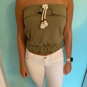 Olive green blousy tube top